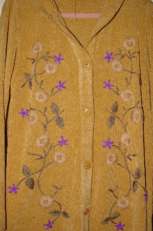 +MBAHB #19-098  "Denim & Co Gold Chenille Floral Hooded Sweater Coat"