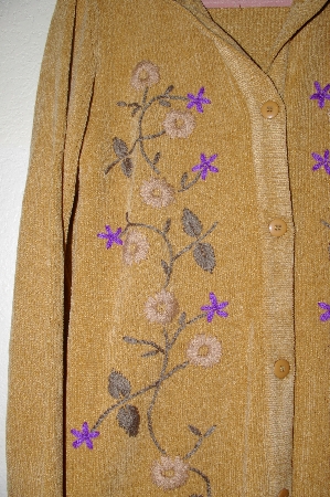 +MBAHB #19-098  "Denim & Co Gold Chenille Floral Hooded Sweater Coat"