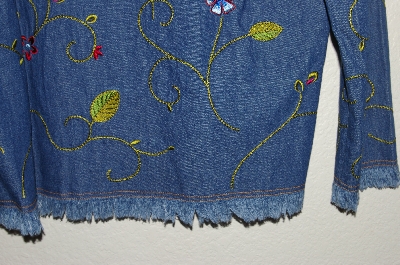 +MBAHB #19-182  "Susan Graver Fringed Jean Jacket With Floral Embroidery"