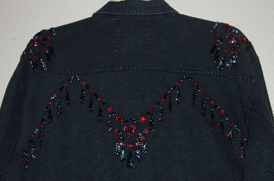 +MBAHB #19-159  "Levi's 1980's Black Denim One Of A Kind Hand Beaded Top"