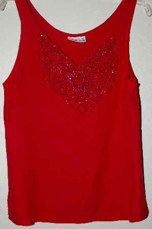 +MBAHB #19-060  "Surya 1980's Red Rayon One Of A Kind Hand Beaded Tank"