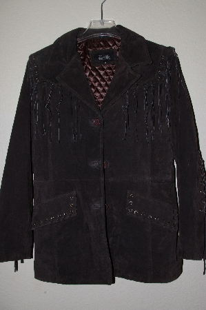+MBAHB #19-134  "Excelled "Brown" Fringe & Whip Stitch Detailed Suede Jacket"