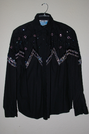 +MBAHB #19-167  "Southwest Canyon Fancy Black Hand beaded One Of A Kind Western Shirt"