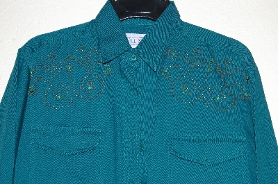 +MBAHB #19-068  "Full Steam Green One Of A Kind Hand Beaded Shirt"