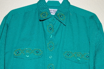 +MBAHB #19-075  "Full Steam Green Fancy Beaded One Of A Kind Shirt"