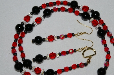+MBAHB #19-263  "Black Onyx, Red & Ab Crystal & Red Fire Polished Bead Necklace & Matching Earring Set" 