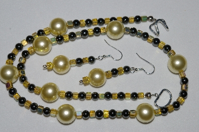 +MBAHB #19-355  "Large Yellow Glass Pearls, Square AB Yellow Glass Beads & Hemalyke Bead Necklace & Earring Set"