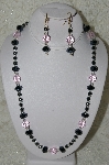 +MBAHB #19-257  "Hemalyke, Black Matalic Crystal, AB Clear Crystal & Pink Glass Bead Necklace & Earring Set"