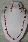 +MBAHB #19-250 "Howlite, Red Jade, Clear AB Crystal & Red Fire Polished Glass Bead Necklace & Earring Set"