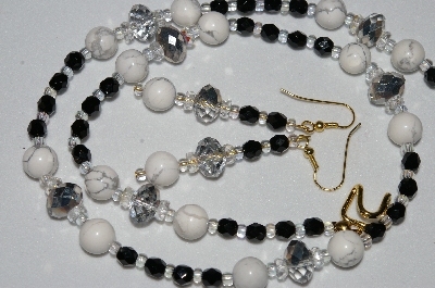 +MBAHB #19-245  "Howlite, Fancy Matalic Finish Crystal, Clear AB Crystals & Black Fire Polished Bead Necklace & Earring Set"