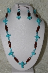 +MBAHB #19- 383  "Turquoise,Brown & Blue Glass Bead Necklace & Earring Set"