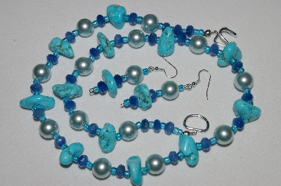 +MBAHB #19-373  "Turquoise,Blue Gemstone & Blue Glass Pearl Necklace & Earring Set"