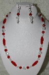 +MBAHB #19-317  "Cracked Rock Crystal,Red Crystal & Frosted Clear Fire Polished Glass Bead Necklace & Earring Set"