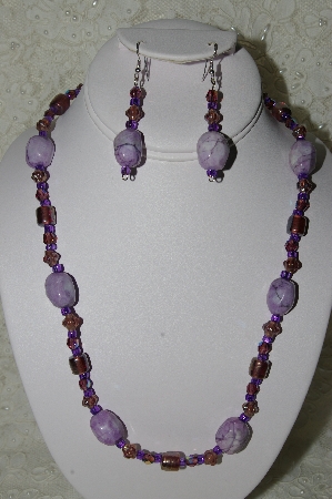 +MBAHB #19-321  "Dyed Purple Howlite, Purple Luster Glass & Purple Fire Polished Glass Bead Necklace & Earring Set"