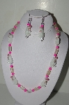 +MBAHB #19-453  "Fancy Lamp Work Glass Bunny Beads, Bright Pink, Clear Luster Glass & AB Glass Bead Necklace & Earring Set"