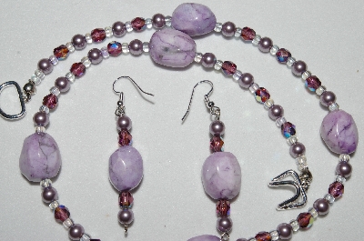 +MBAHB #19-303  "Purple Howlite, Purple Fire Polished Glass Bead & Purple Glass Pearl Necklace & Earring Set"