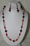 +MBAHB #19-325  "Fancy Black Matalic Crystal, Clear Luster Glass & Red Fire Polished Glass Bead Necklace & Earring Set"