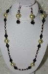 +MBAHB #19-359  "Large Yellow Glass Pearl,  Black Crystal & Smoke Glass Bead Necklace & Earring Set"