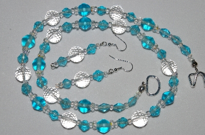 +MBAHB #19-397  "Fancy Faceted Rock Crystal, Aqua Blue Glass, & Clear Crystal Bead Necklace & Earring Set"