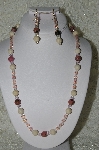 +MBAHB #19-407  "Rhodonlite, River Stone, Pink Crystal & Pink Fire Polished Glass Bead Necklace & Earring Set"