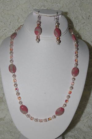 +MBAHB #19-239  "Pink Gemstone, Pink Glass Pearl & Pink Fire Polished Glass Bead Necklace & Earring Set"