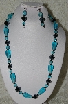 +MBAHB  #19-333  "Fancy Faceted Black Crystal & Aqua Blue Glass Necklace & Earring Set"