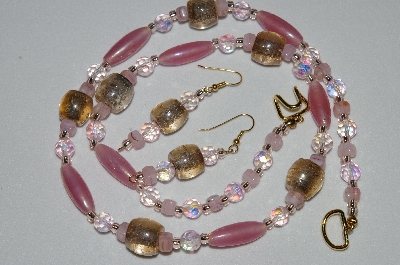 +MBAHB #19-387  "Fancy Pink Crystal & Glass Bead Necklace & Earring Set"