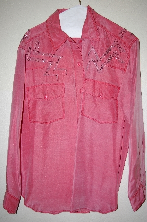 +MBAHB #25-079  "CW Peach Silk One Of A Kind Hand Beaded Top"