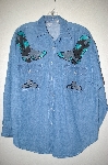 +MBAHB #25-108  "Connections NYC Blue Denim One Of A Kind Hand Painted & Glass Beaded Shirt"