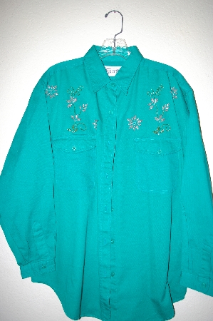+MBAHB #25-035  "Full Steam Bright Green Floral Hand Beaded Top"