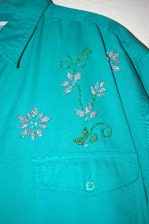 +MBAHB #25-035  "Full Steam Bright Green Floral Hand Beaded Top"