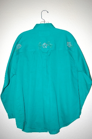 +MBAHB #25-035  "Full Steam Bright Green Floral Hand Beaded Top"