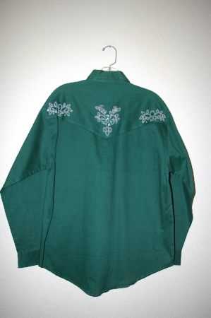 +MBAHB #25-052  "Manisha DK Green Western Cut Fancy Glass Beaded Shirt"