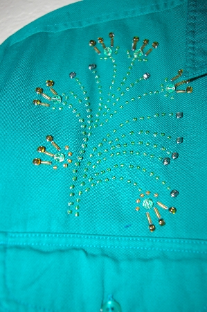 +MBAHB #25-046  "Full Steam Bright Green Fancy Floral Beaded Shirt"