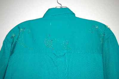 +MBAHB #25-046  "Full Steam Bright Green Fancy Floral Beaded Shirt"