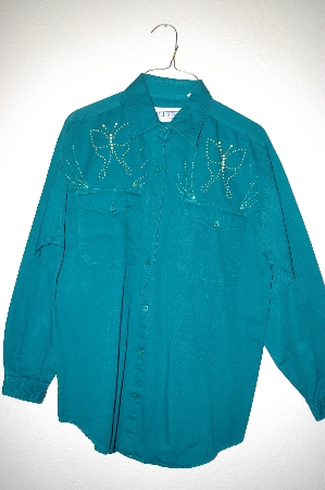 +MBAHB #25-041  "Full Steam Green Fancy Bead & Gemstone Butterfly Motif Shirt"