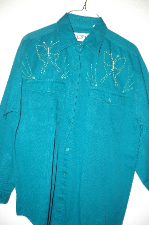 +MBAHB #25-041  "Full Steam Green Fancy Bead & Gemstone Butterfly Motif Shirt"
