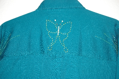 +MBAHB #25-041  "Full Steam Green Fancy Bead & Gemstone Butterfly Motif Shirt"