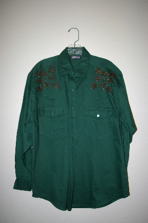 +MBAHB #25-016  "Manisha DK Green Fancy Hand Beaded Western Style Shirt"