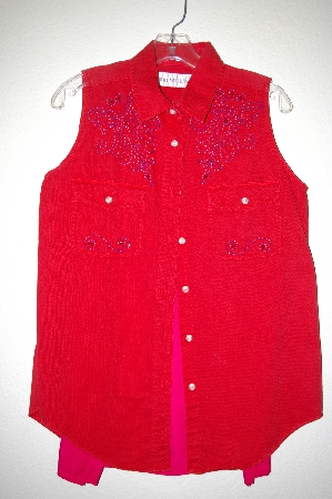 +MBAHB #25-119 "Anchor Blue Red Fancy Hand Beaded Sleveless Top"