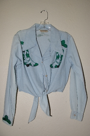 +MBAHB #13-069  "Retro 1980's One Of A Kind Hand Painted & Beaded Front Tie Shirt"