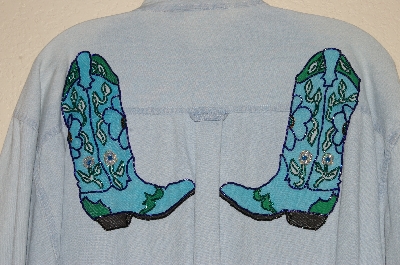 +MBAHB #13-054  "Connections NYC Light Denim One Of A Kind Hand Painted & Beaded Shirt"
