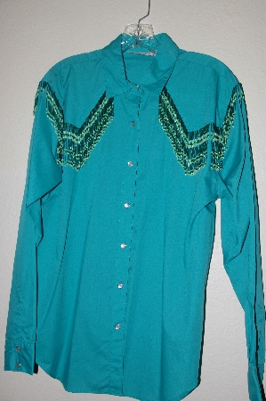 +MBAHB #13-047  "Sheplers 1980's Green One Of A Kind Fancy Glass Beaded Fringe Top"