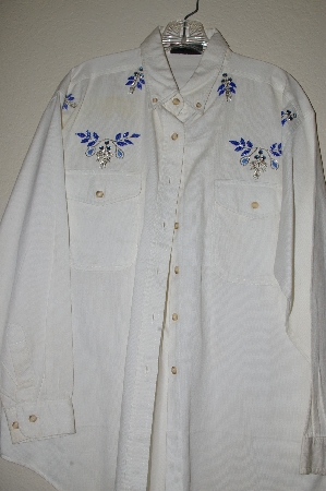 +MBAHB #13-034  "Manisha 1980's White One Of A Kind Hand Beaded Shirt"