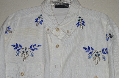 +MBAHB #13-034  "Manisha 1980's White One Of A Kind Hand Beaded Shirt"