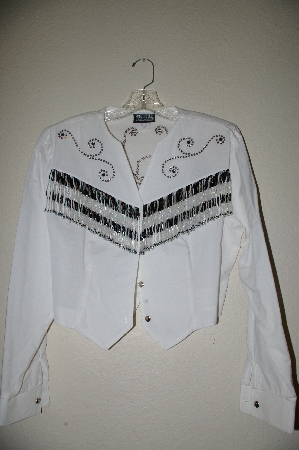 +MBAHB #13-003  "Roughrider 1980's Fancy White One Of A Kind Hand Beaded Western Shirt"