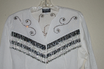 +MBAHB #13-003  "Roughrider 1980's Fancy White One Of A Kind Hand Beaded Western Shirt"