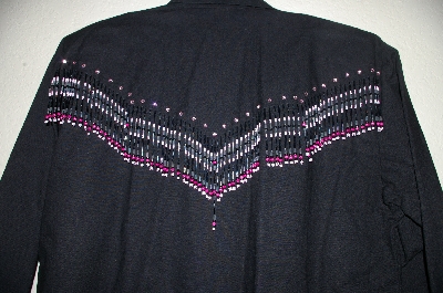+MBAHB #13-019  "Tillman 1980's Black Fancy One Of A Kind Hand Beaded Western Shirt"