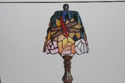 +MBAHB #19-490  "2003 Tiffany Style Floral Dragonfly Stained Glass Accet Lamp"