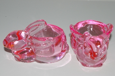 +MBAHB #19-471  "Dennis East Set Of 2 Fancy Pink Glass Bunny Tea Light Holders"